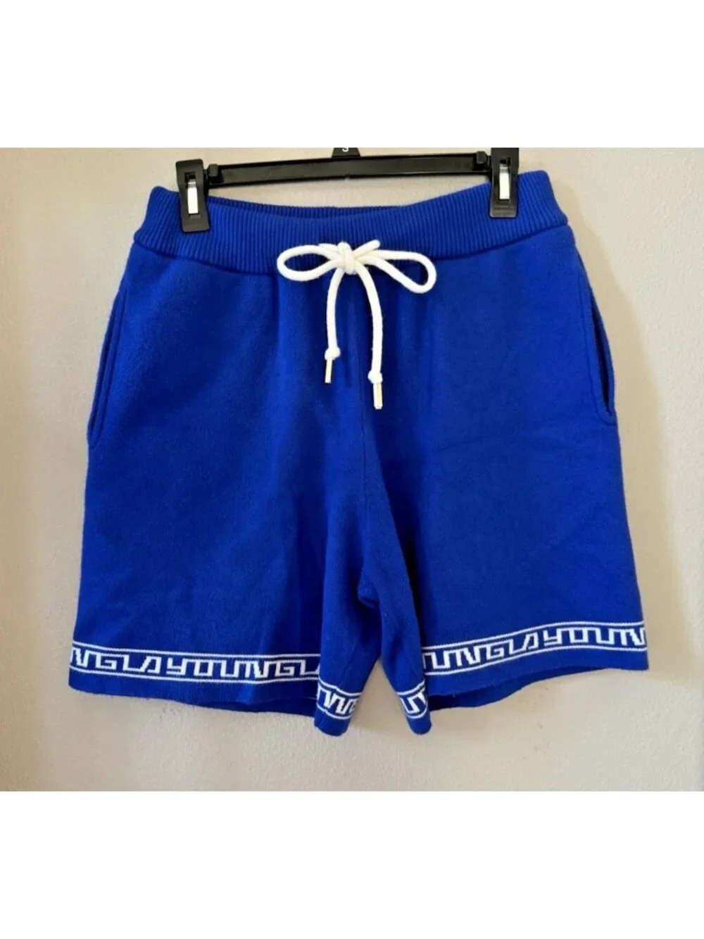 Young LA Men’s Knit Hieroglyphic Shorts Casual Athliesure Sz L Blue Drawstring